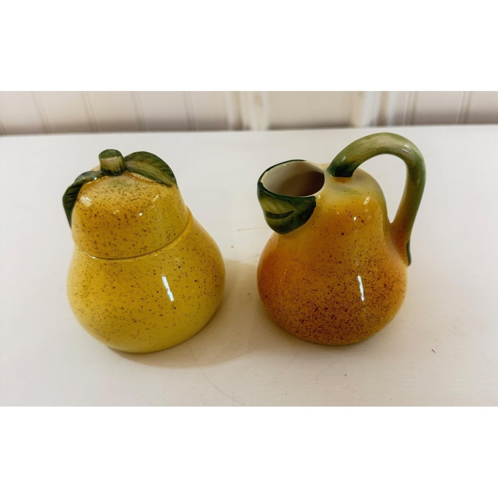 Bresolin Pear Figurine Ceramic Yellow Cream Sugar Hand Painted Made In Italy